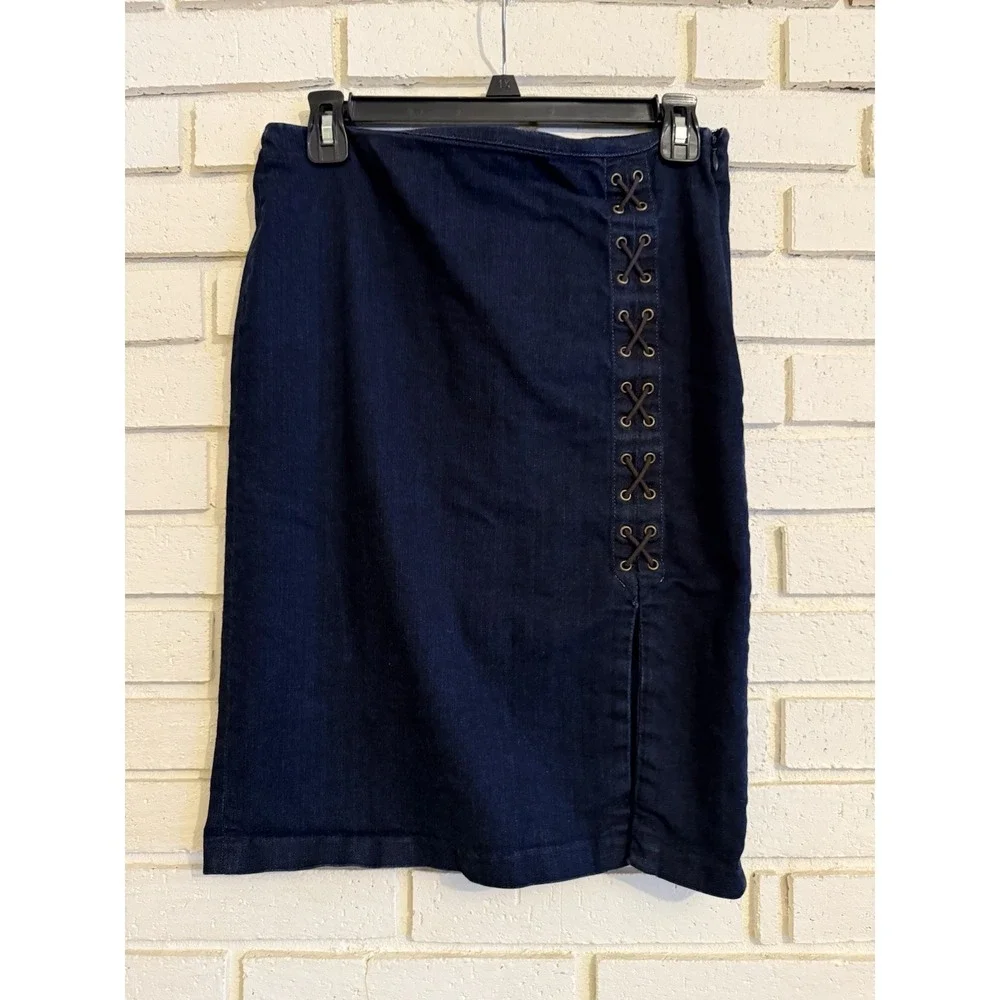 Lauren Ralph Lauren Lace up Dark Denim Skirt Western Countrycore Cowgirl size 4